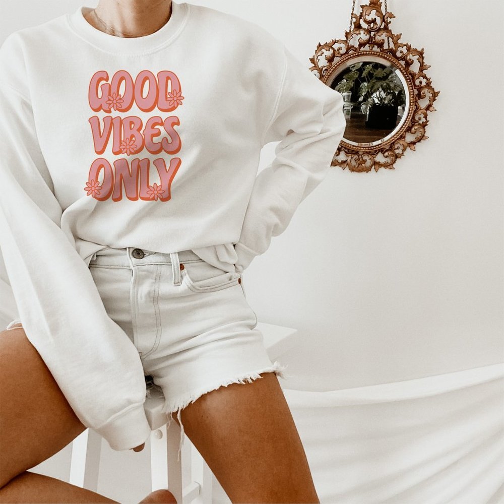 Pink and Red Good Vibes Only Floral Sweatshirt